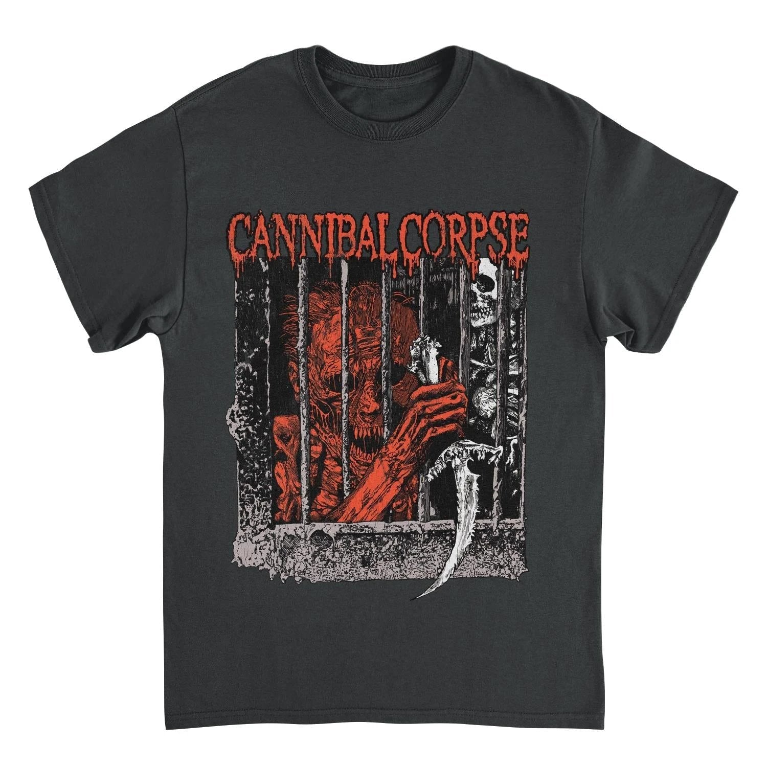 Cannibal Corpse Kill Cell t-shirt black death metal band graphic tee featuring prisoner skeleton artwork front design