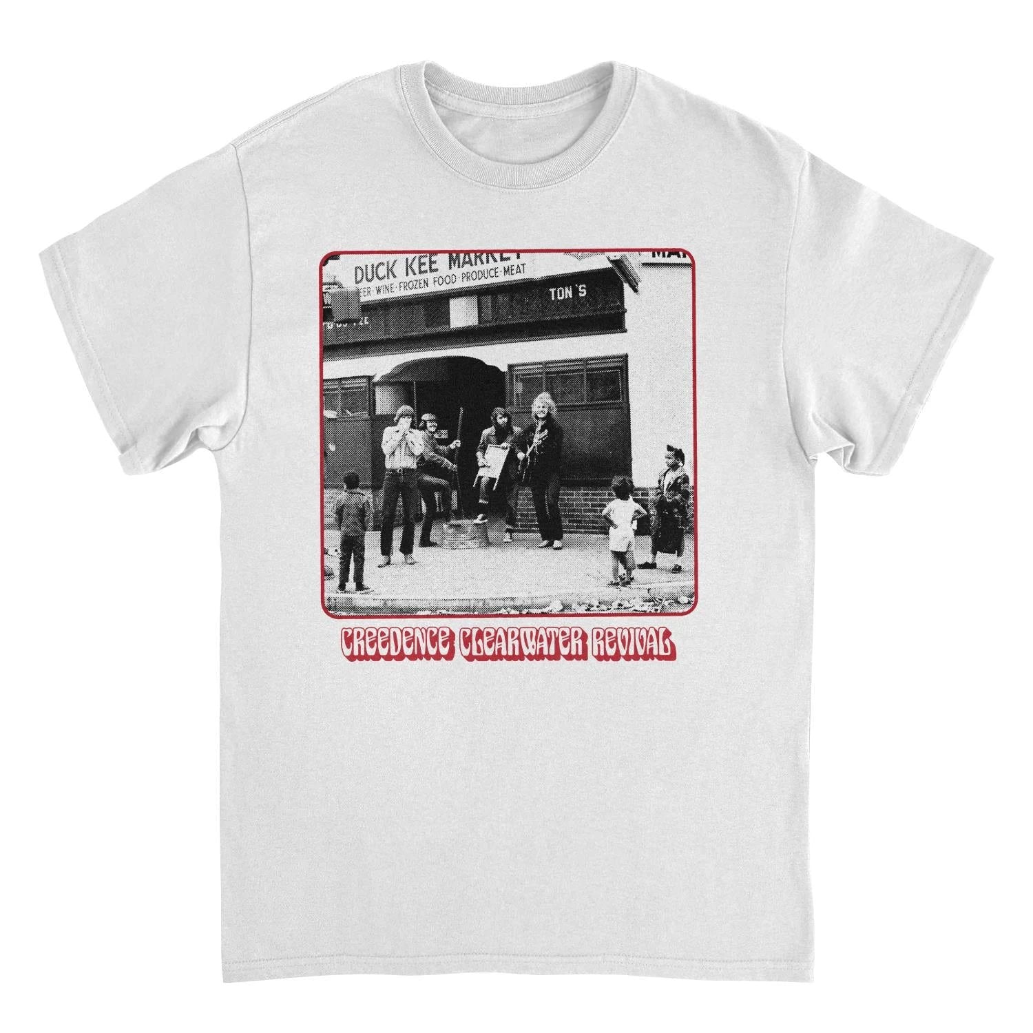 Creedence Clearwater Revival band photo white t shirt featuring vintage CCR group image classic rock band tee