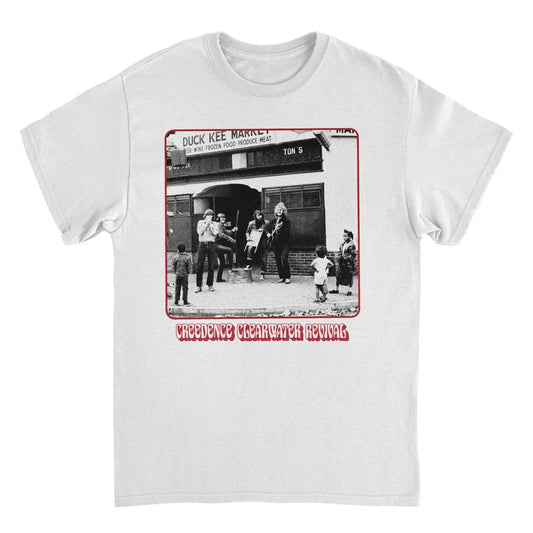 Creedence Clearwater Revival band photo white t shirt featuring vintage CCR group image classic rock band tee