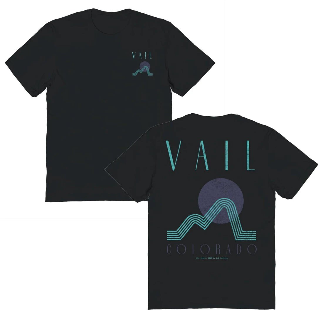Skiing & Snowboarding Vail Front & Back Graphic Black T-Shirt by HandyShopping4U2