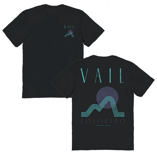 Skiing & Snowboarding Vail Front & Back Graphic Black T-Shirt by HandyShopping4U2