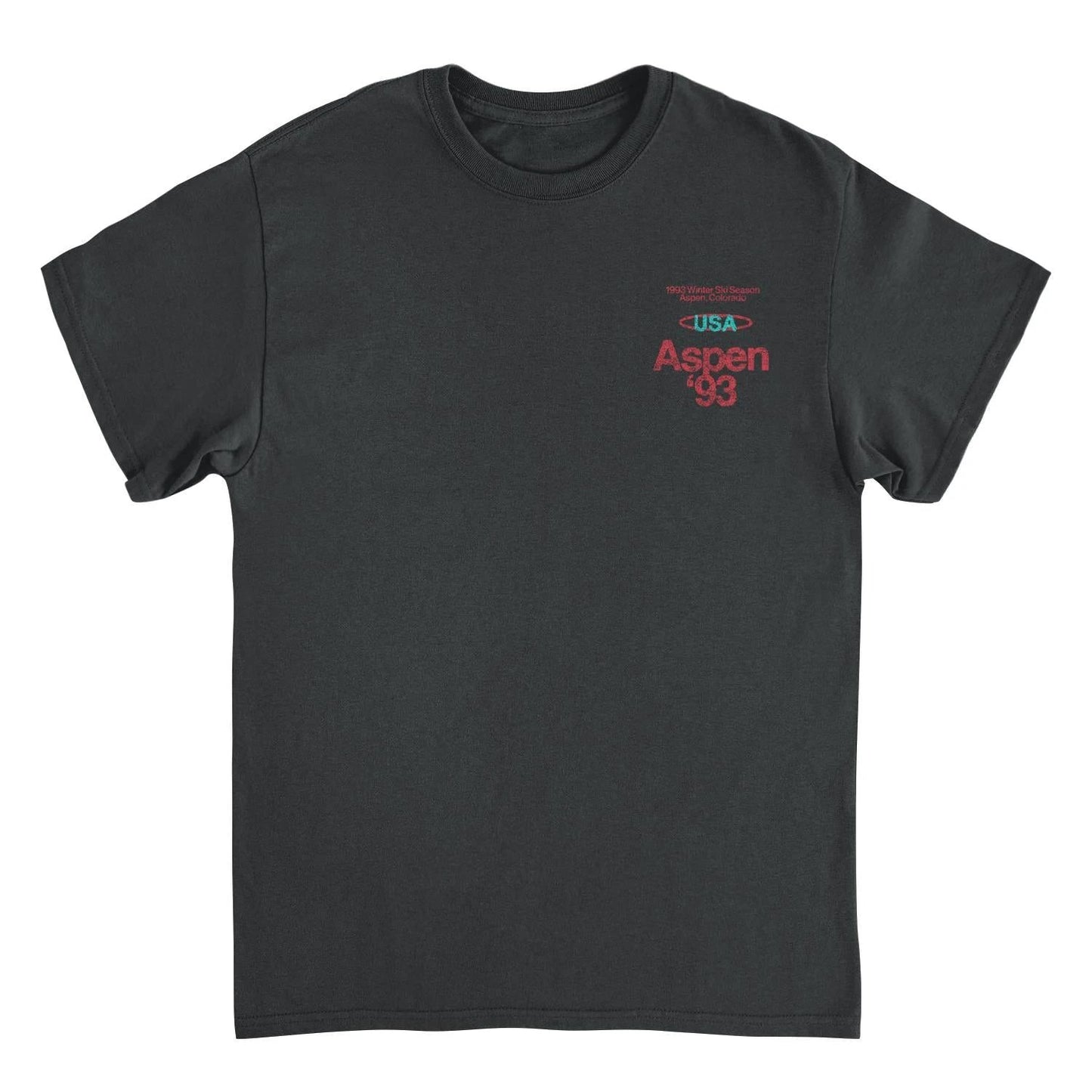 Ski Aspen '93 Front and Back Print Black T-Shirt by HandyShopping4U2