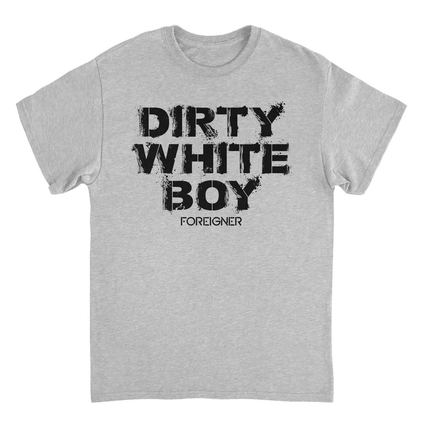 Foreigner Dirty White Boy t-shirt in sport grey with bold classic rock band text graphic design