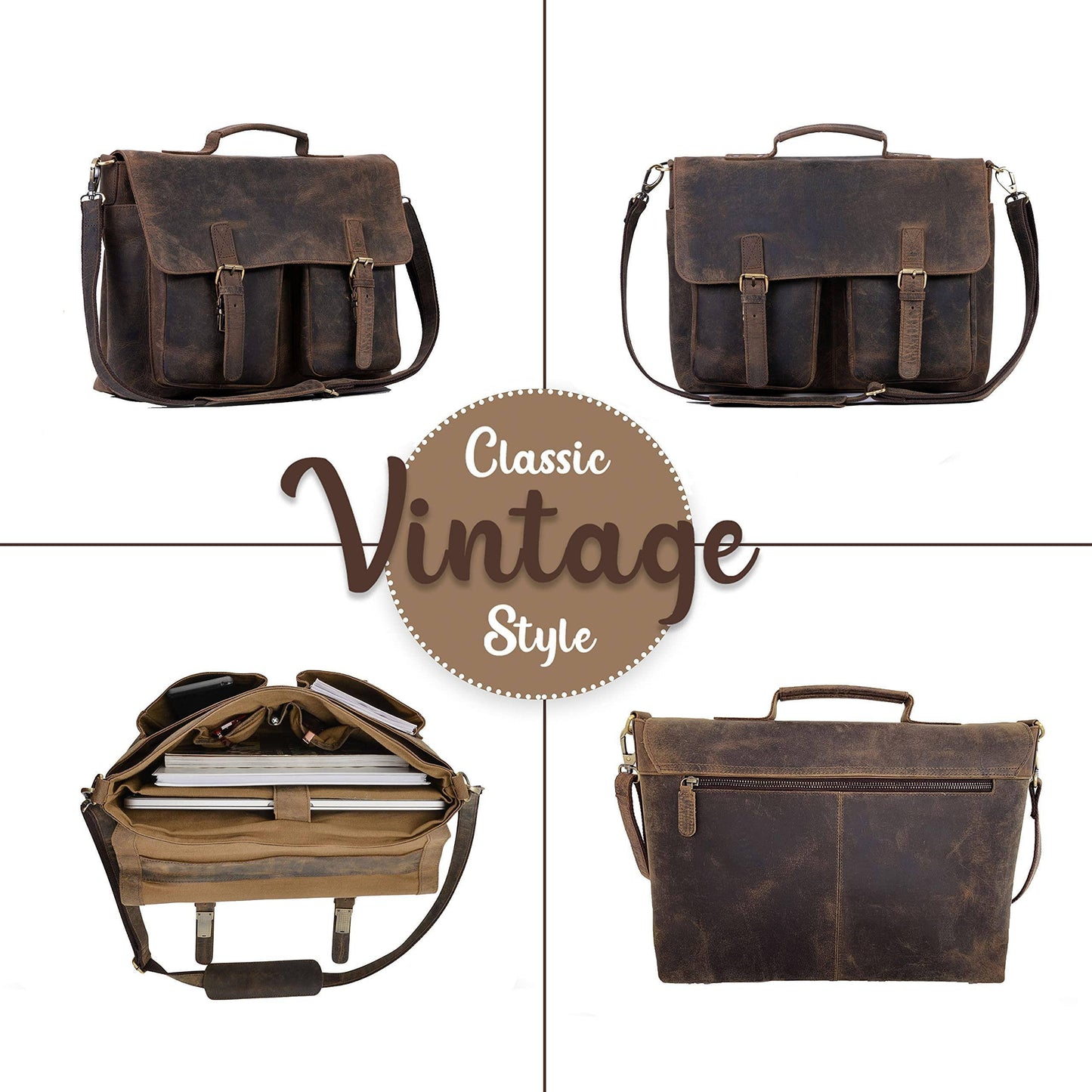 Premium Buffalo Leather Messenger Bag – Full-Grain 15.5″ Laptop Brief