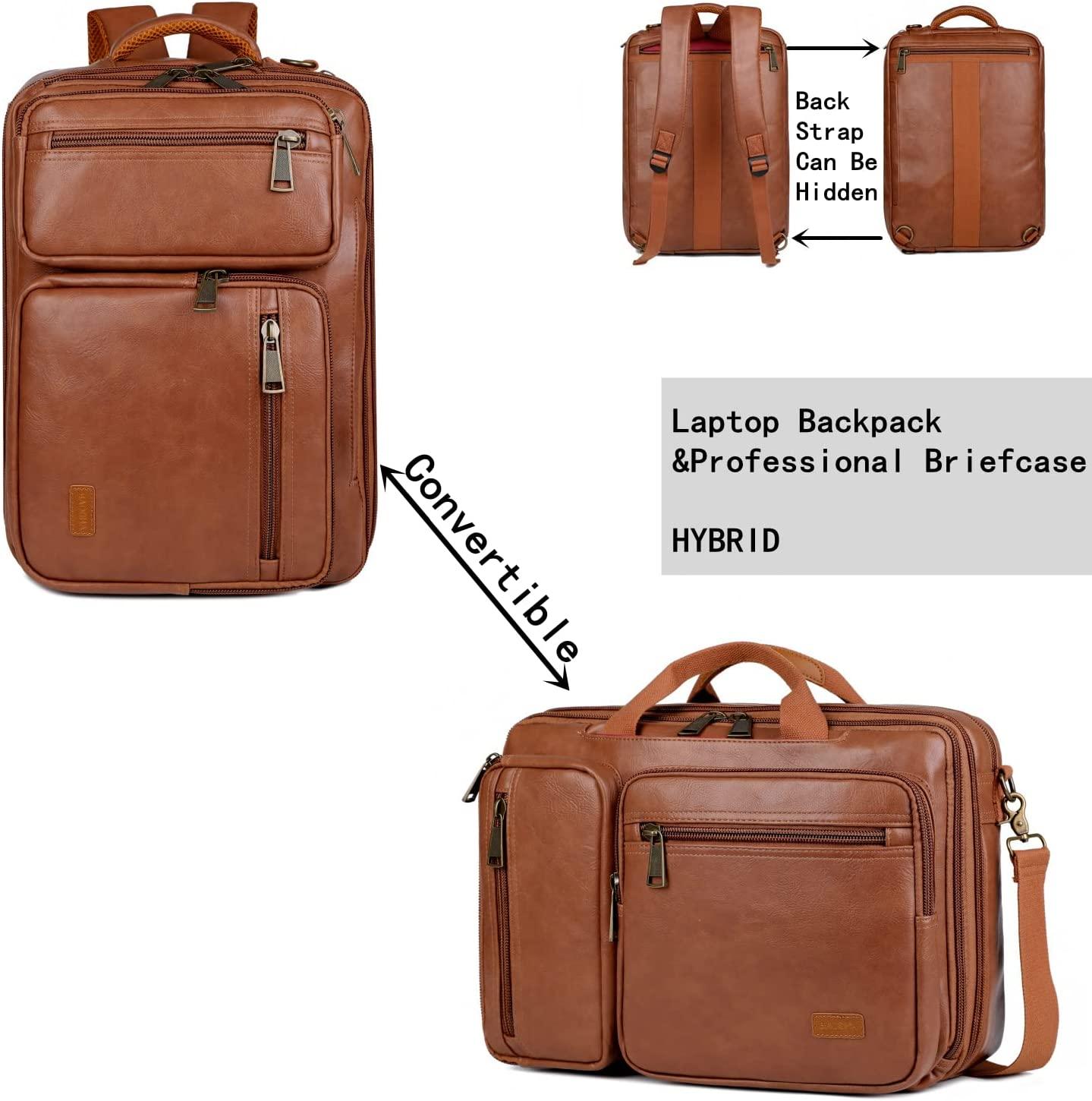 FR Fashion Co. 16″ Convertible Leather Laptop Backpack Briefcase