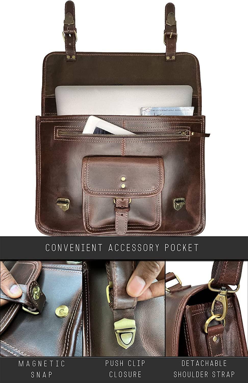 Leather Satchel Crossbody Bag – Full-Grain Buffalo Office & Travel Bag