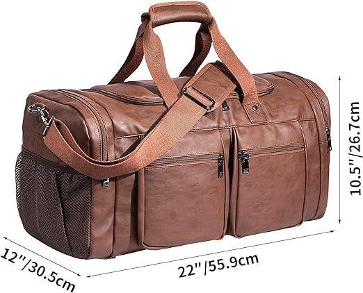 Waterproof Leather Large Carry-On Bag – 52L Vintage Vegan Duffel