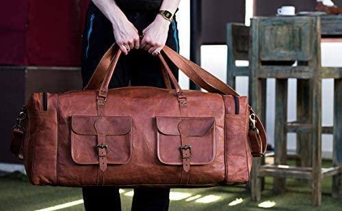 Full Grain Leather Duffel Bag – 32″ Handcrafted Weekender with Canvas Lining