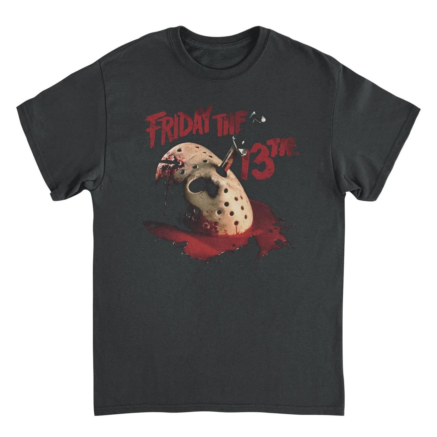 Friday the 13th Jason Voorhees mask black t shirt with blood design horror movie graphic tee