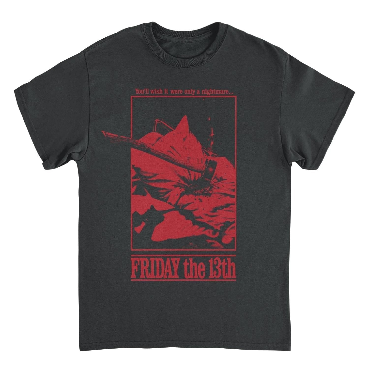 Friday the 13th Jason Voorhees poster black t shirt with red horror movie graphic design