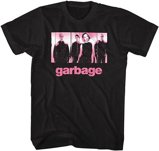 Garbage Shirley Manson t-shirt with pink band photo graphic and logo on black 90s alternative rock band tee