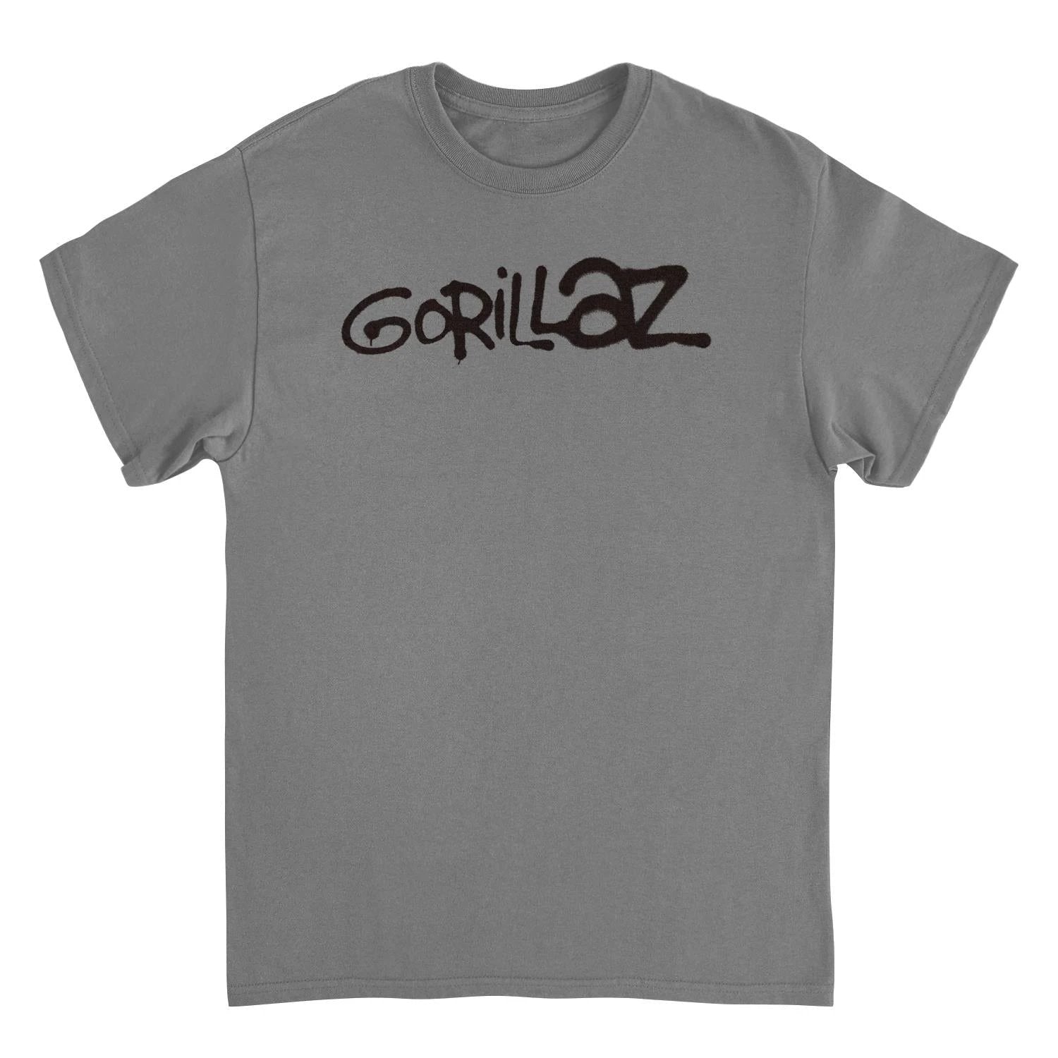 Gorillaz logo graffiti black t shirt with red spray paint band logo design