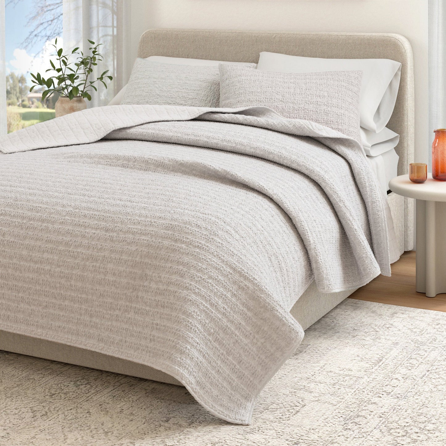 100% Cotton Honeycomb Waffle Garment Washed Quilt Set - Genevieve Collection