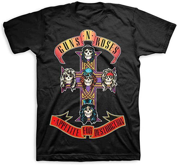 Guns N Roses Appetite for Destruction cross black t-shirt with skull band design