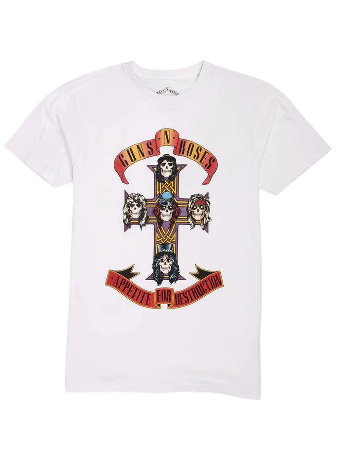Guns N Roses Appetite for Destruction cross white t-shirt with skull band design