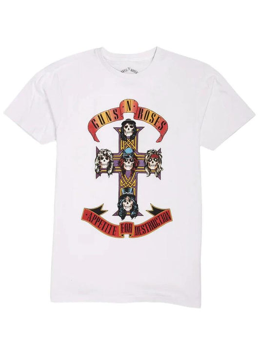 Guns N Roses Appetite for Destruction cross white t-shirt with skull band design