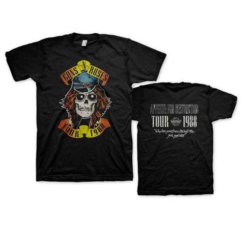 Guns N Roses Appetite for Destruction 1988 tour black t-shirt front and back design