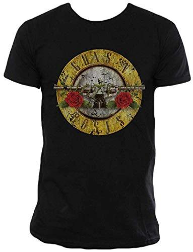 Guns N Roses classic logo distressed black t-shirt with guns and roses circle design
