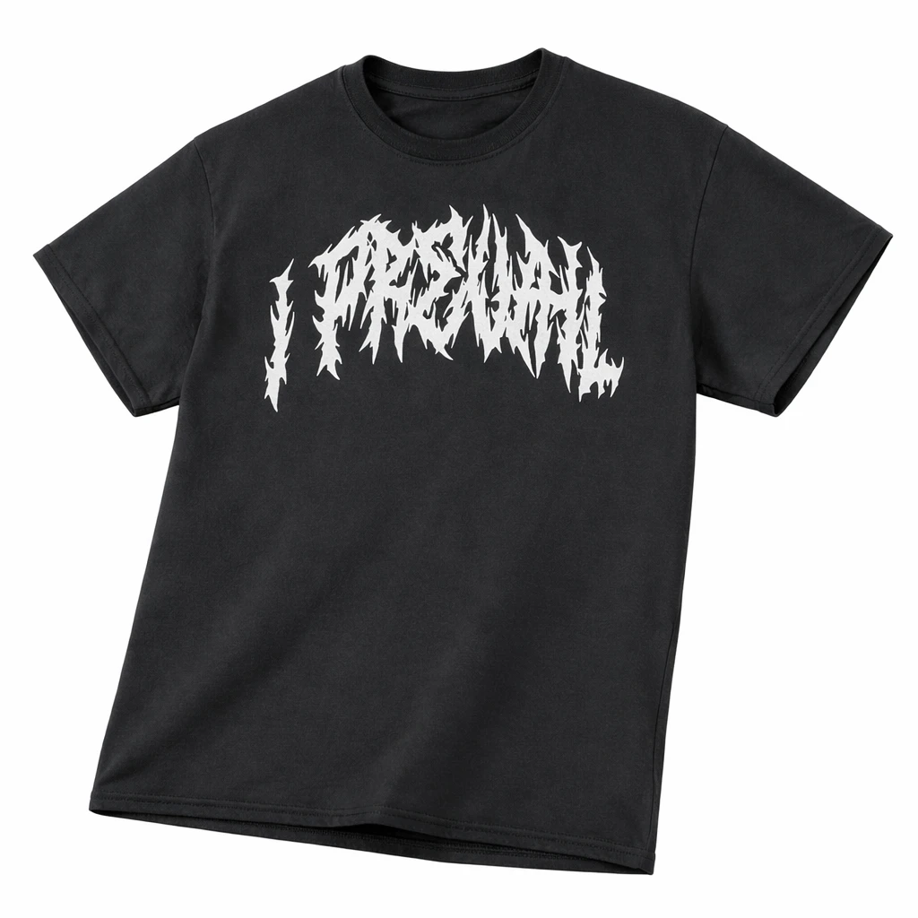 I Prevail logo t shirt black metalcore band tee angled view showing full front graphic design