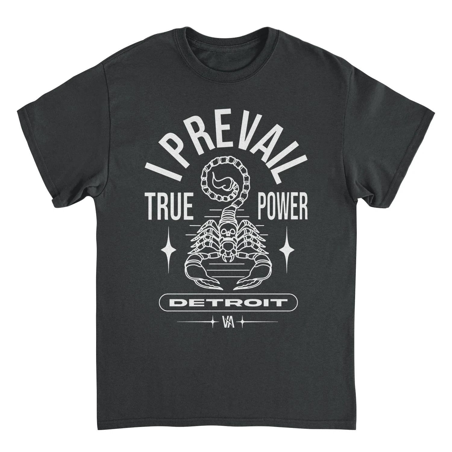 I Prevail scorpion True Power t shirt black Detroit metalcore band merch graphic tee front design
