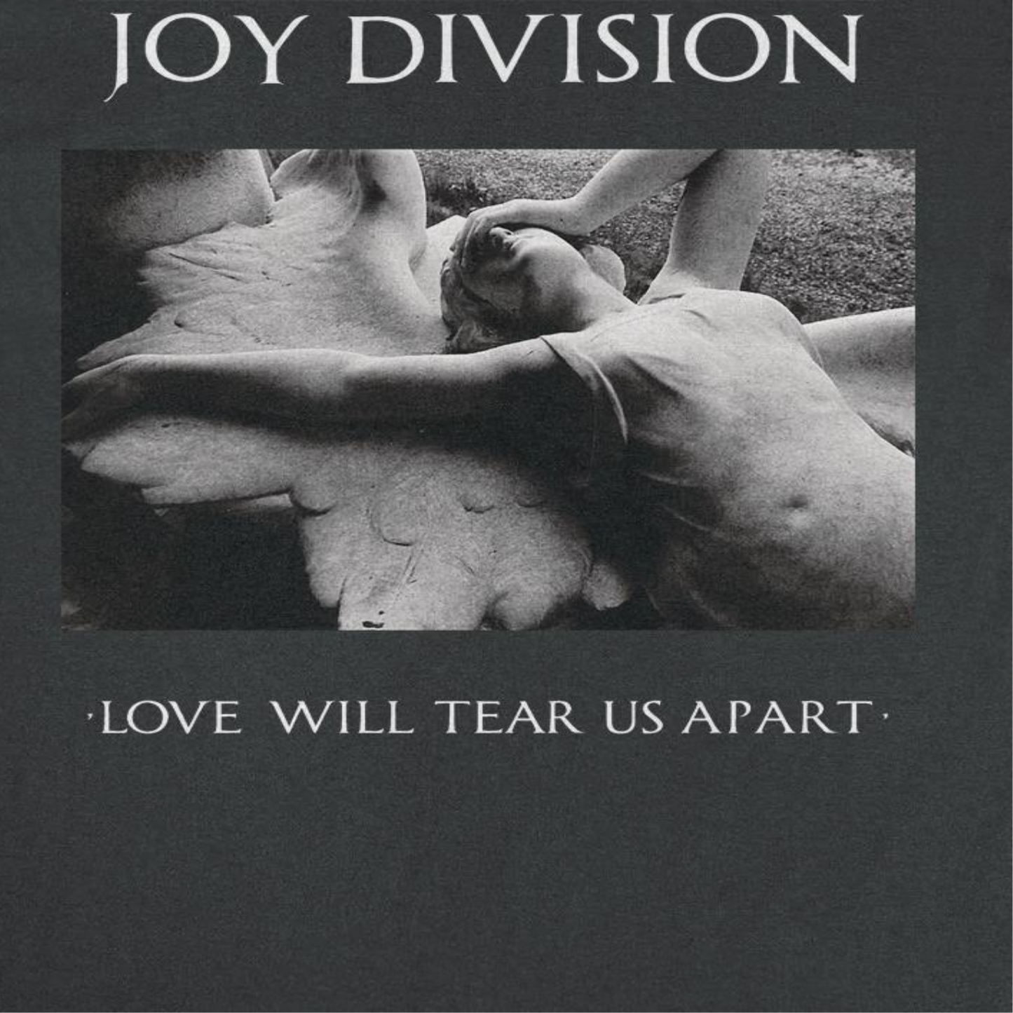 Joy Division Love Will Tear Us Apart black t-shirt close up of iconic album artwork design
