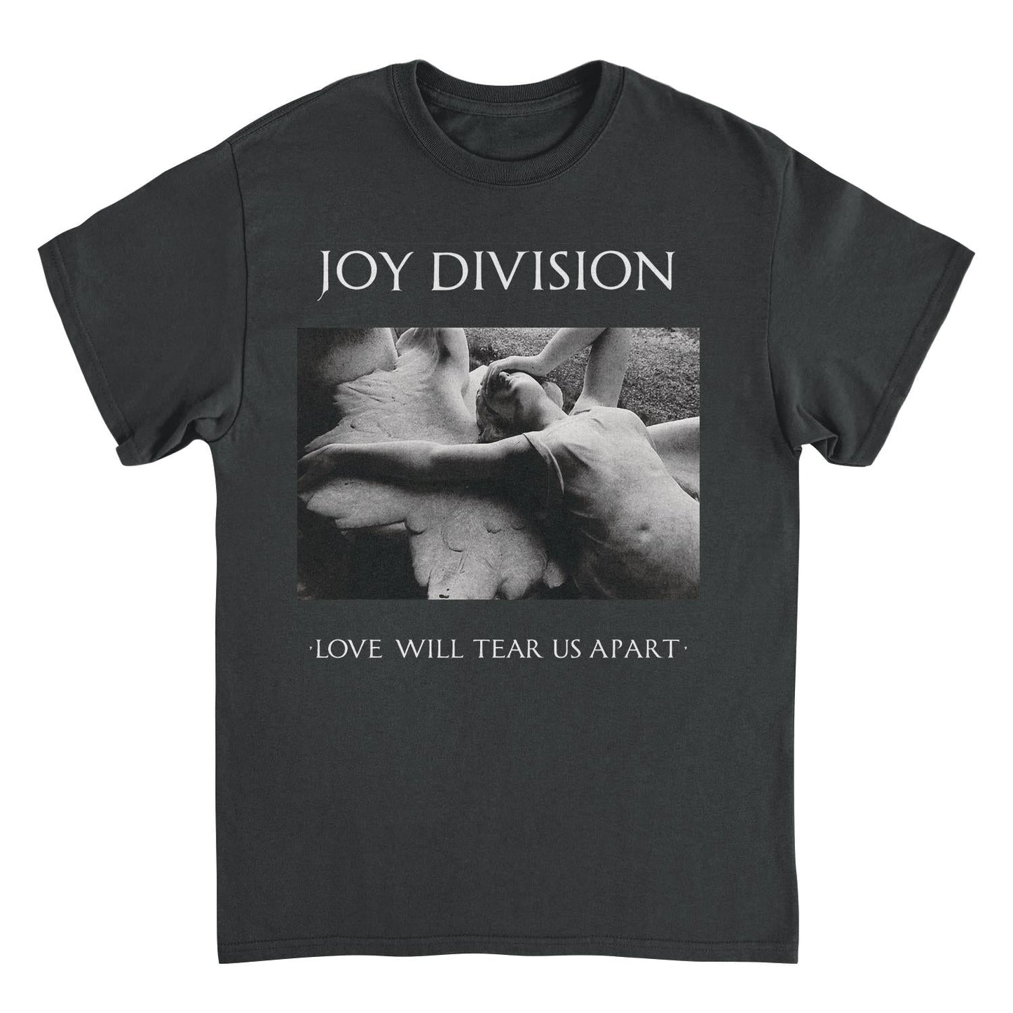Joy Division Love Will Tear Us Apart black t-shirt featuring iconic album artwork design
