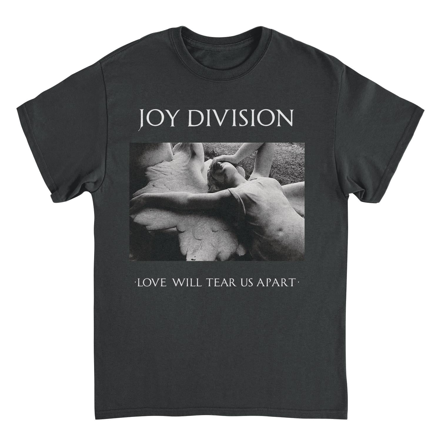 Joy Division Love Will Tear Us Apart black t-shirt featuring iconic album artwork design