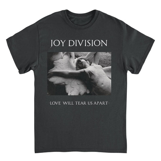 Joy Division Love Will Tear Us Apart black t-shirt featuring iconic album artwork design