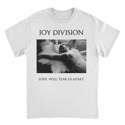 Joy Division Love Will Tear Us Apart white t-shirt featuring iconic album artwork design
