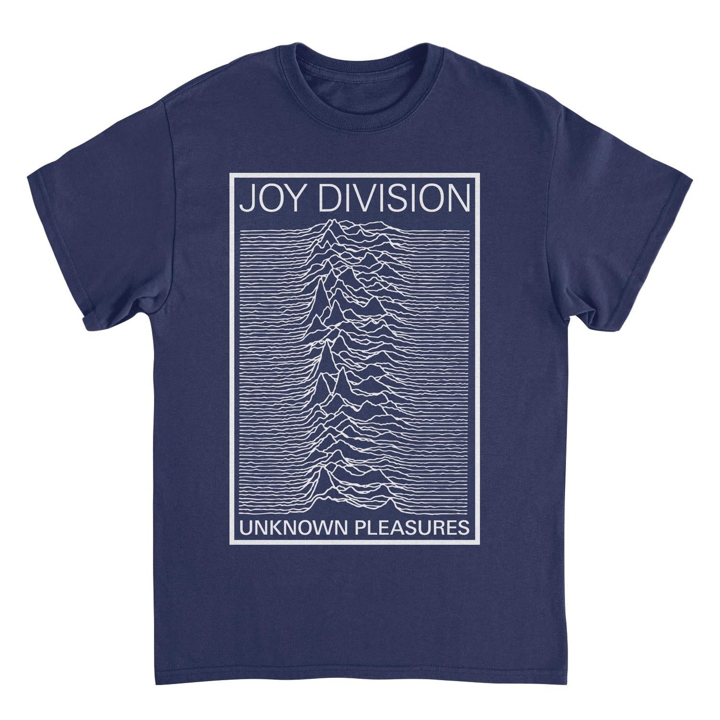 Joy Division Unknown Pleasures frame navy t shirt with iconic waveform album design