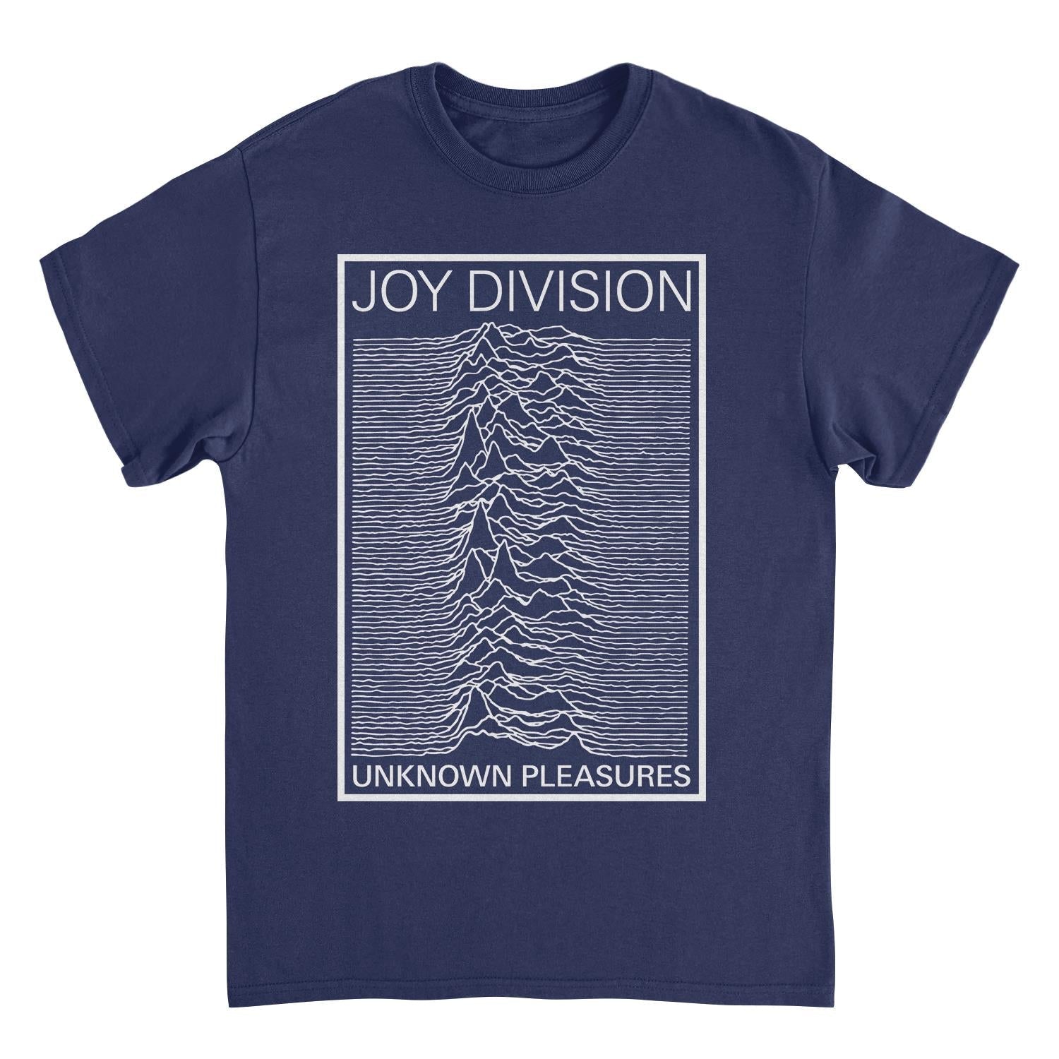Joy Division Unknown Pleasures frame navy t shirt with iconic waveform album design