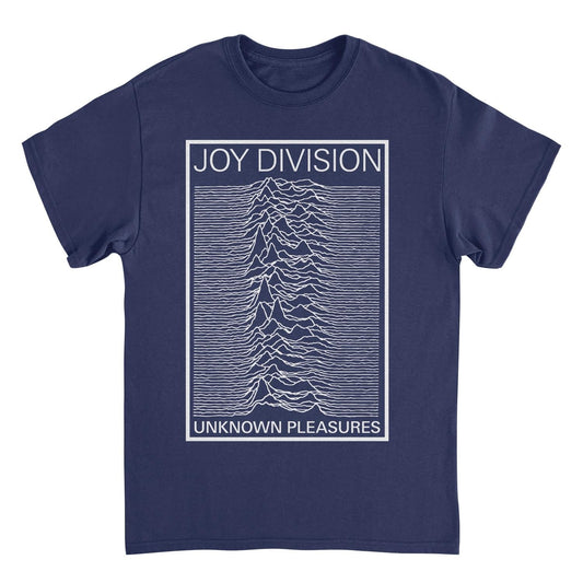Joy Division Unknown Pleasures frame navy t shirt with iconic waveform album design
