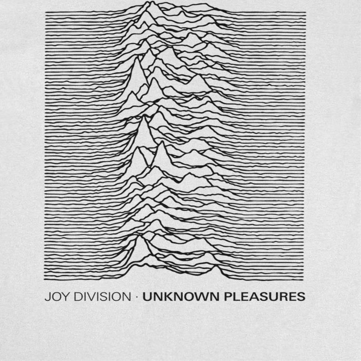 Joy Division Unknown Pleasures shirt close up of iconic waveform album design