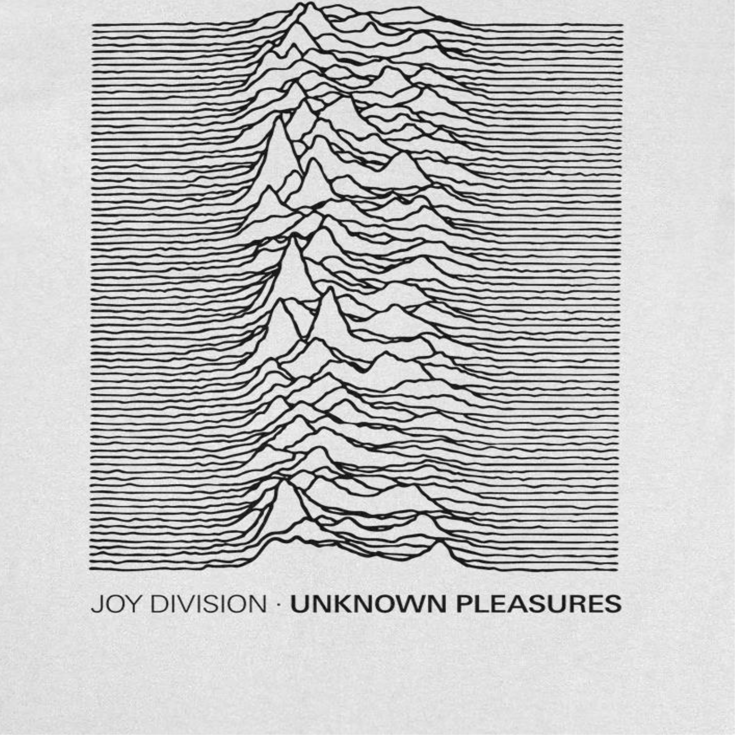 Joy Division Unknown Pleasures shirt close up of iconic waveform album design