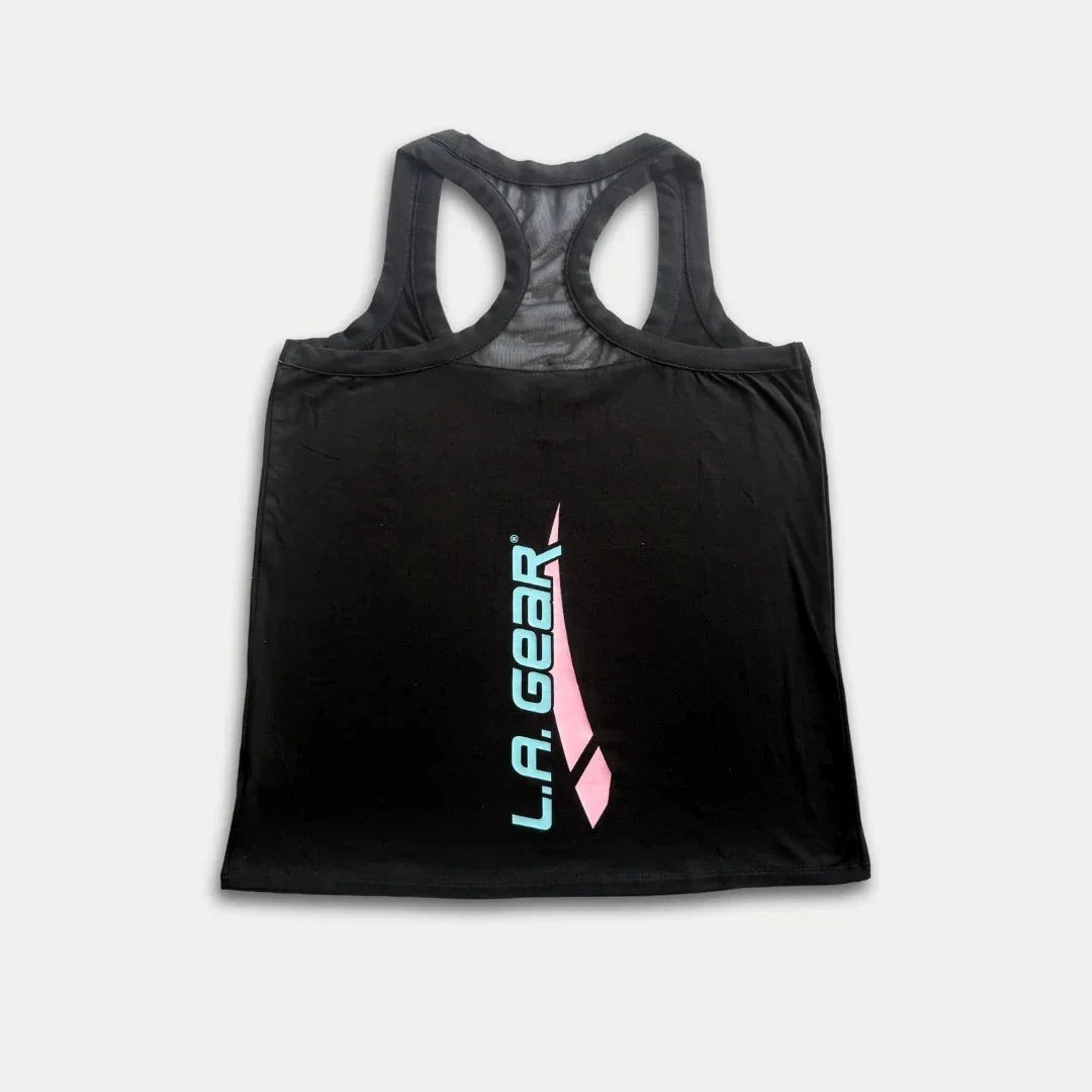 LA Gear Women’s Racerback Tank | Black with Aqua x Pink Logo by HandyShopping4U2