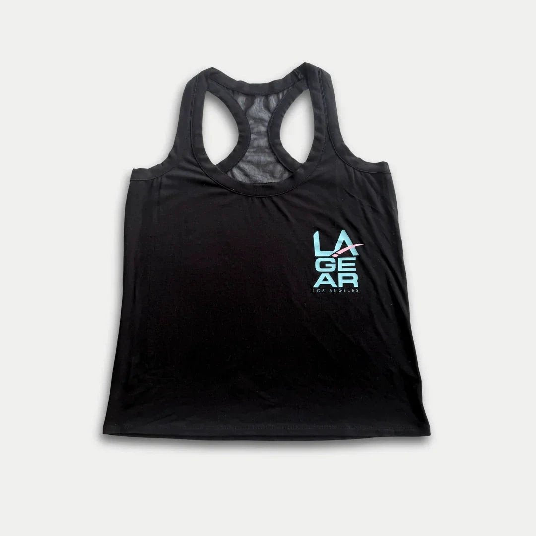LA Gear Women’s Racerback Tank | Black with Aqua x Pink Logo by HandyShopping4U2