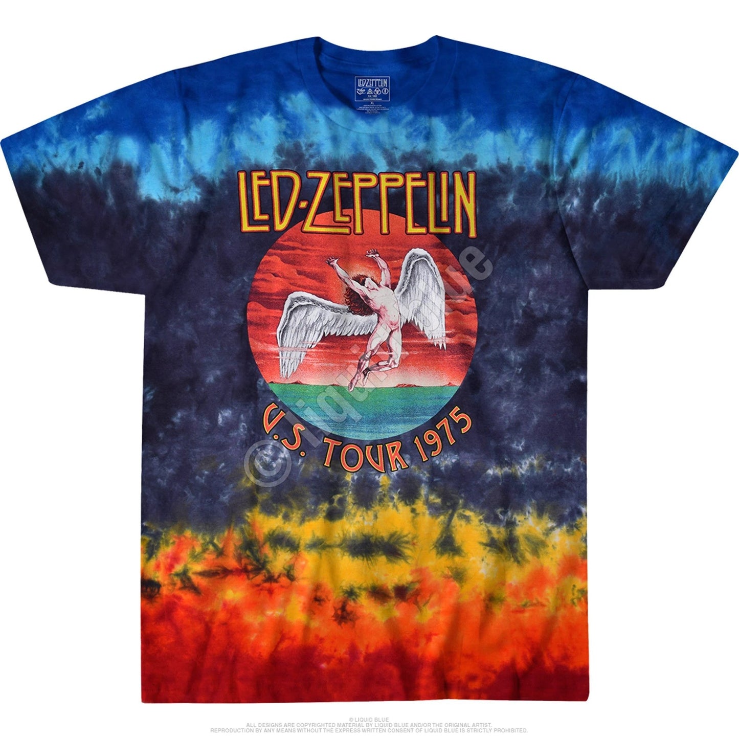 Led Zeppelin 1975 Tour Icarus tie-dye t-shirt with Swan Song artwork