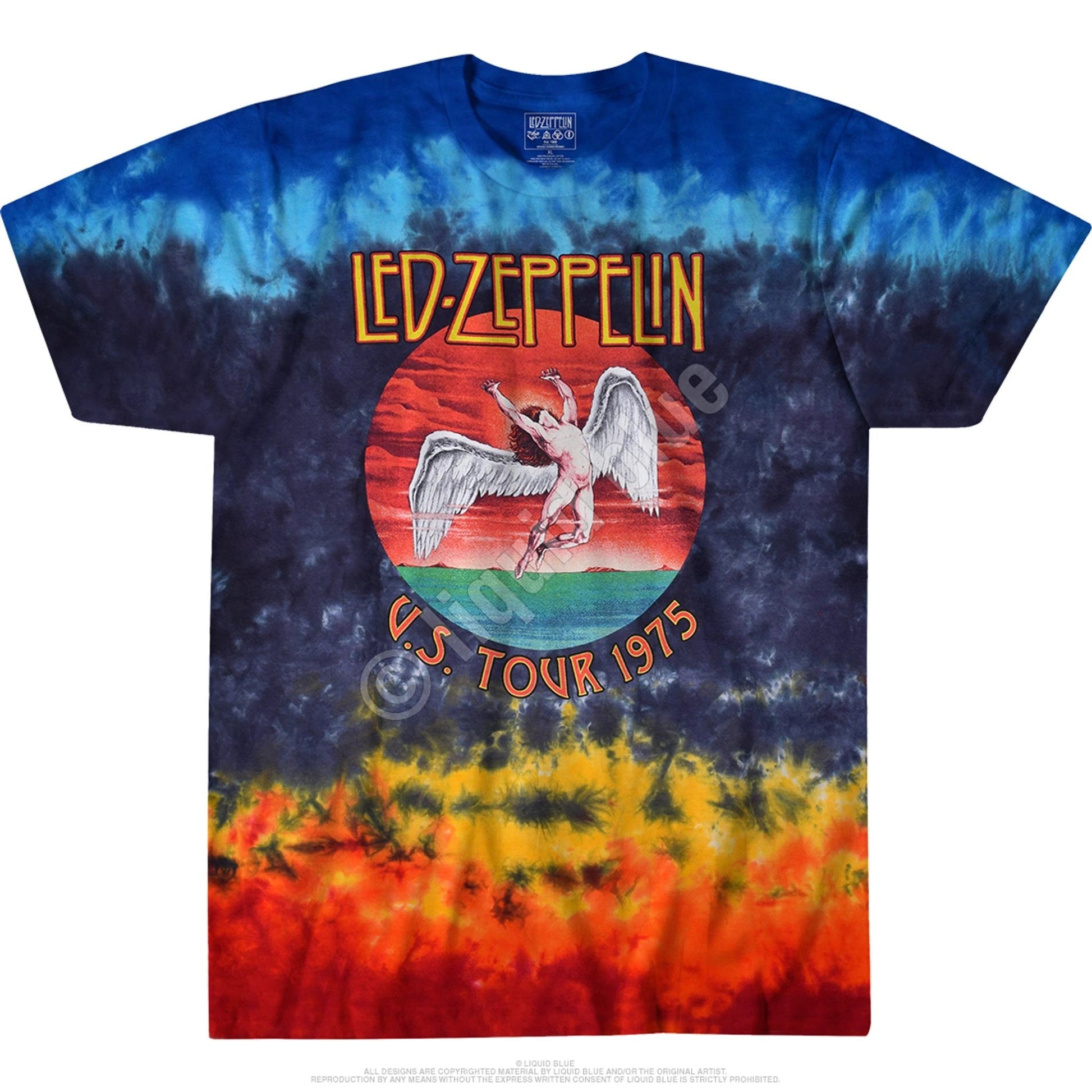 Led Zeppelin 1975 Tour Icarus tie-dye t-shirt with Swan Song artwork