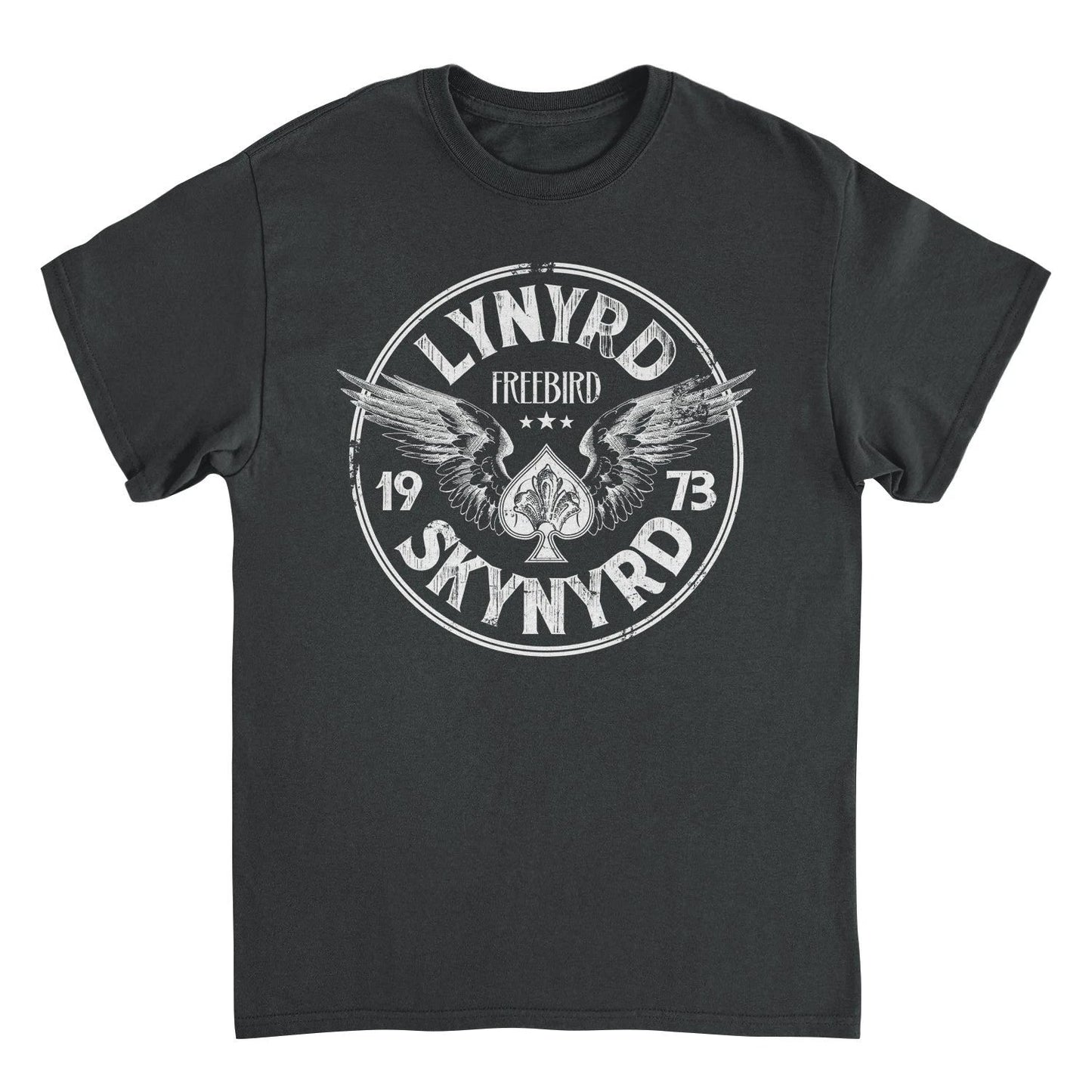 Lynyrd Skynyrd 1973 Free Bird circle logo black t shirt with wings vintage design