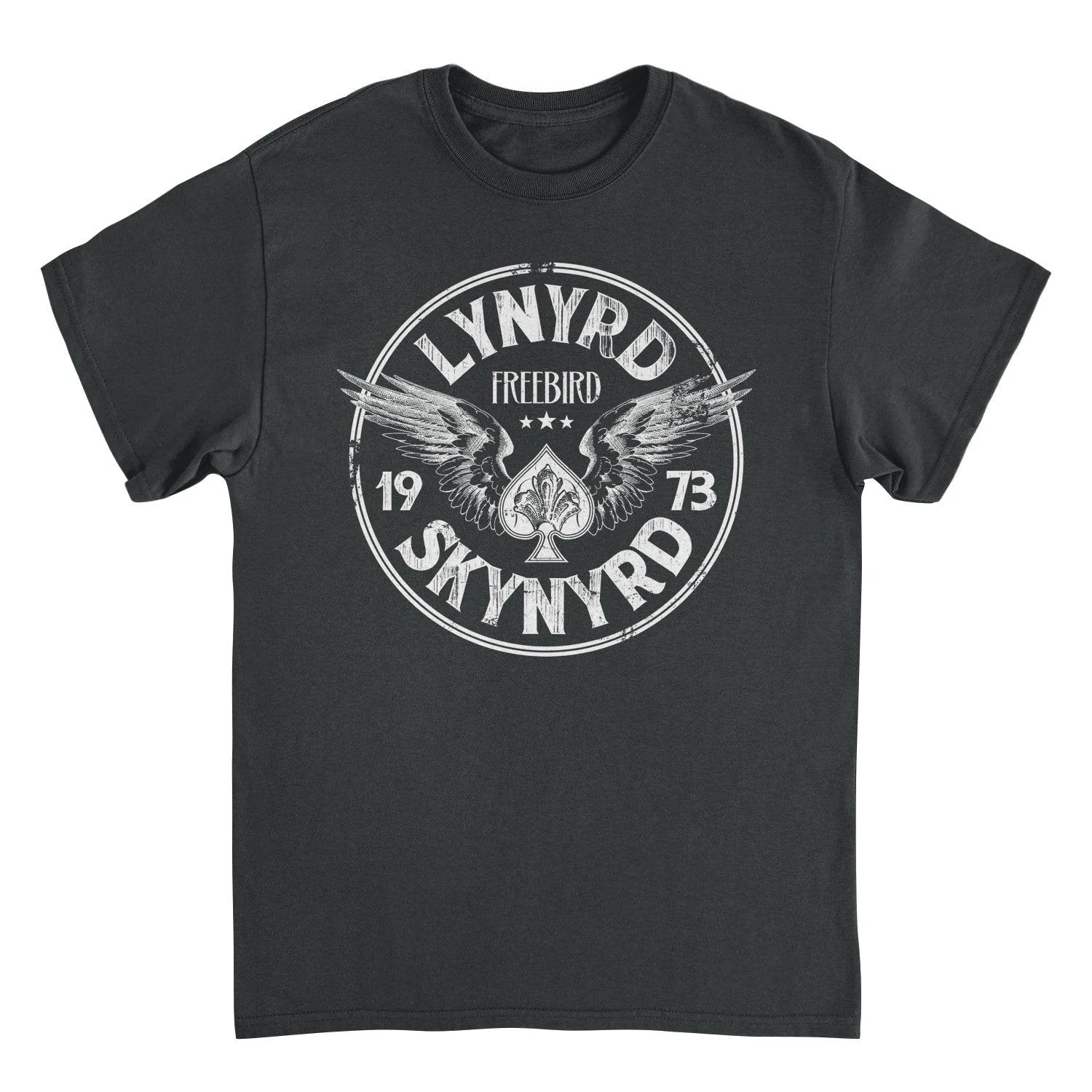 Lynyrd Skynyrd 1973 Free Bird circle logo black t shirt with wings vintage design