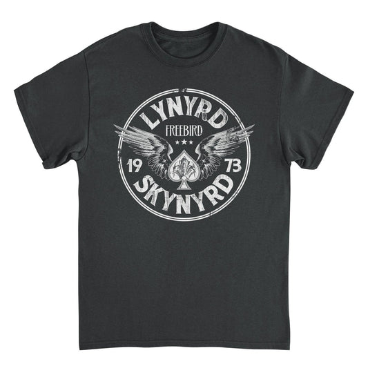 Lynyrd Skynyrd 1973 Free Bird circle logo black t shirt with wings vintage design