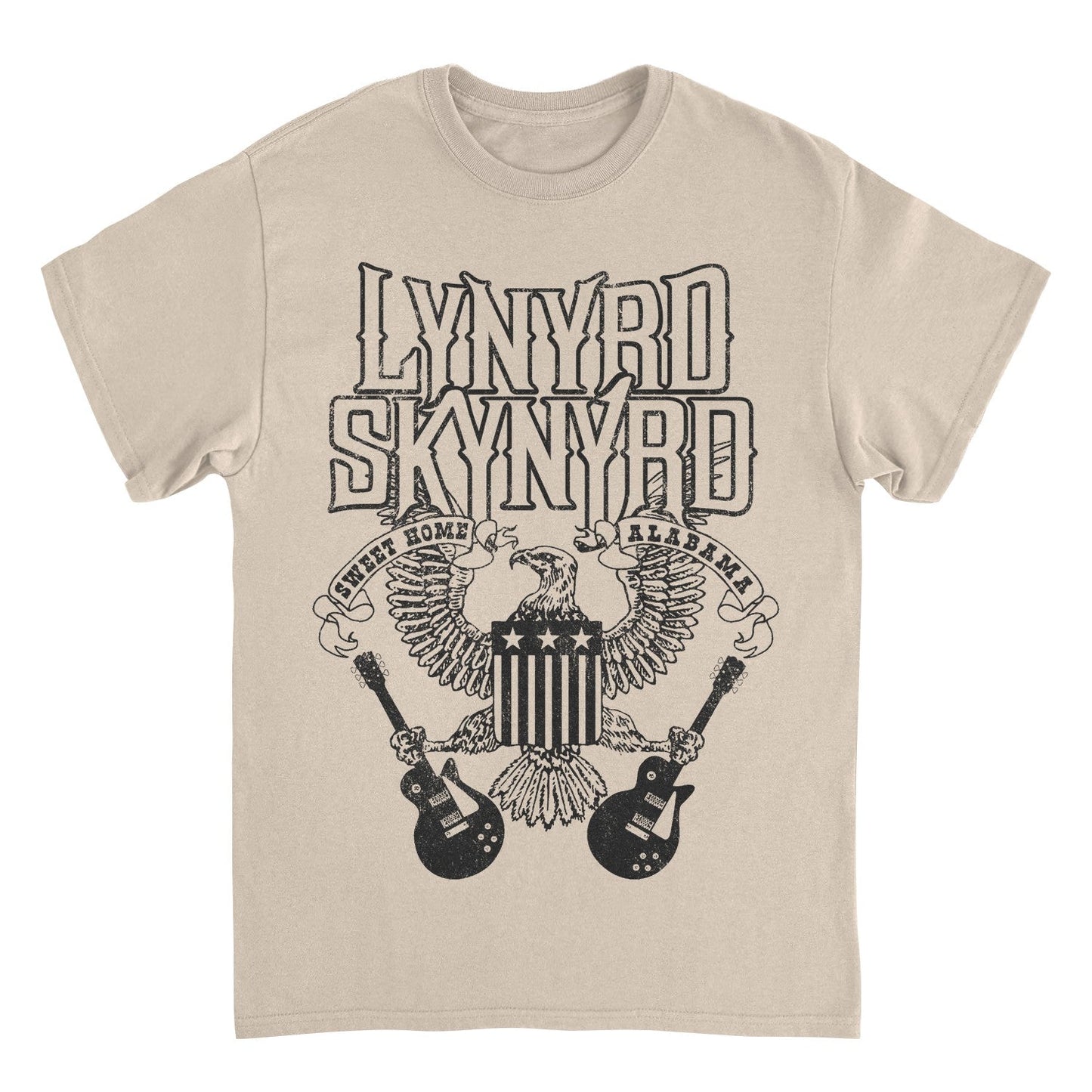 Lynyrd Skynyrd Black Letters sand t-shirt with eagle and guitar Southern rock artwork