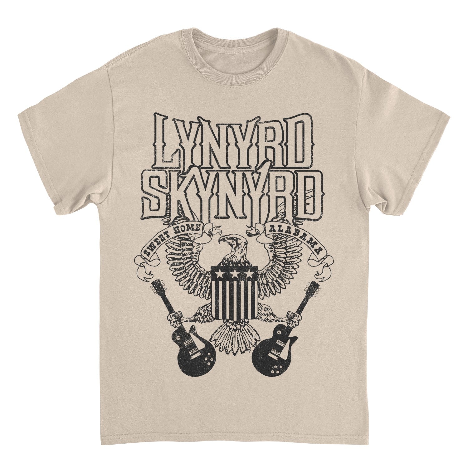Lynyrd Skynyrd Black Letters sand t-shirt with eagle and guitar Southern rock artwork