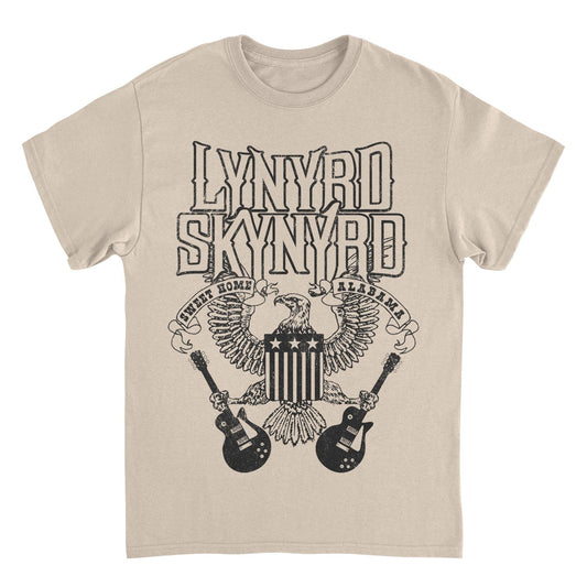 Lynyrd Skynyrd Black Letters sand t-shirt with eagle and guitar Southern rock artwork
