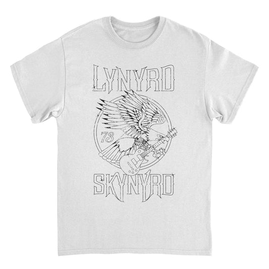 Lynyrd Skynyrd eagle guitar 73 white t-shirt featuring vintage outline Southern rock band design