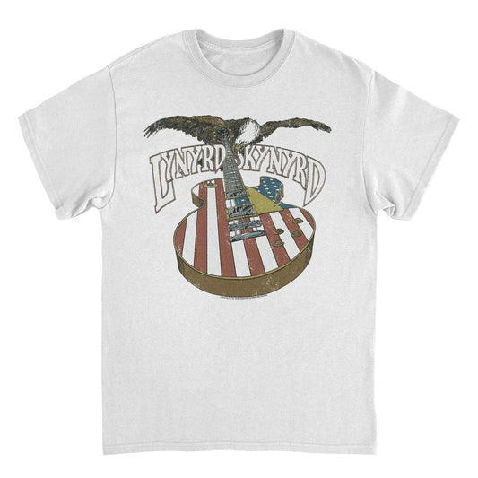 Lynyrd Skynyrd eagle guitar American flag t shirt southern rock band merch vintage style white tee