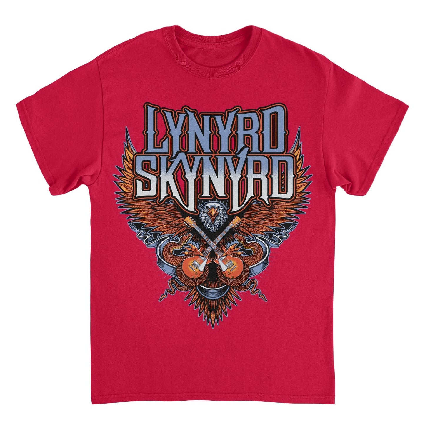 Lynyrd Skynyrd Eagle Guitar red t-shirt with bold eagle and crossed guitar Southern rock artwork