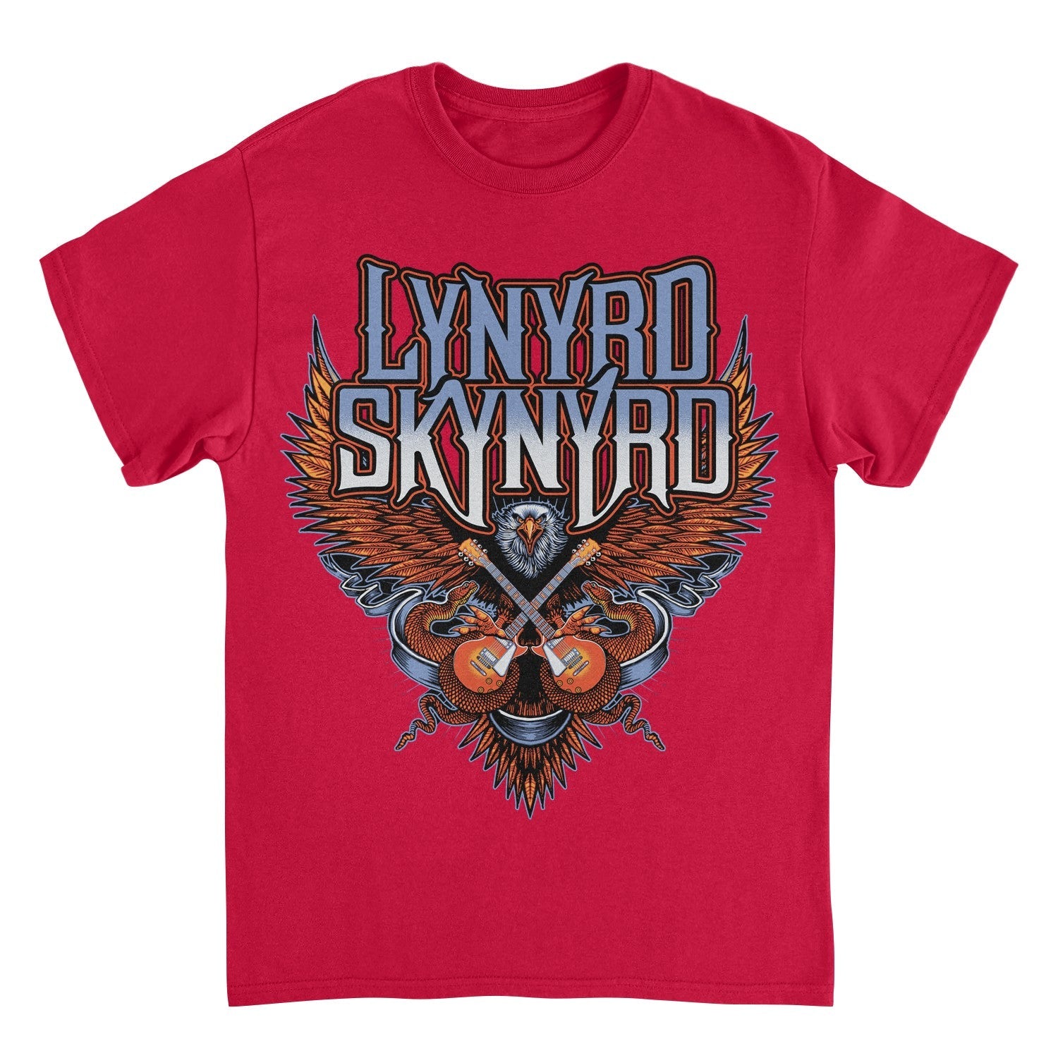 Lynyrd Skynyrd Eagle Guitar red t-shirt with bold eagle and crossed guitar Southern rock artwork