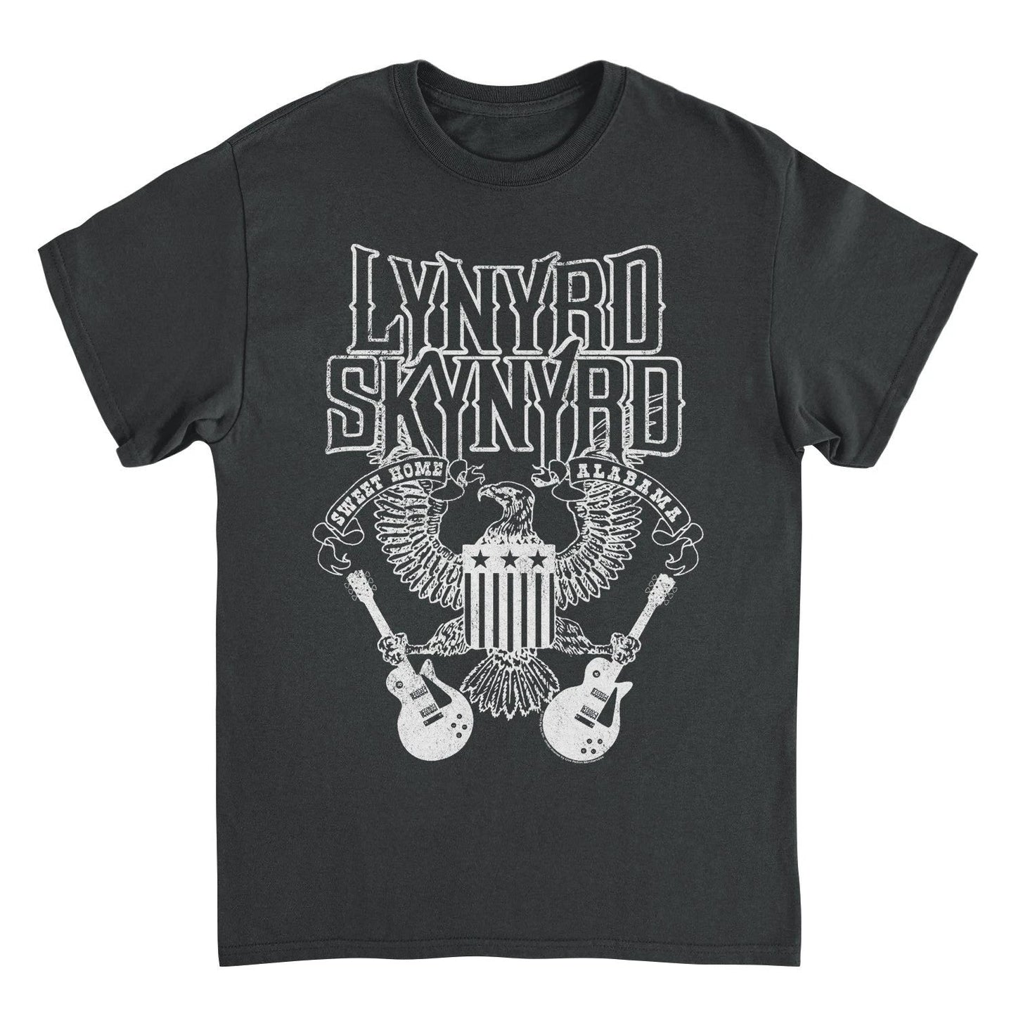 Lynyrd Skynyrd Sweet Home Alabama black t shirt with eagle shield and crossed guitars graphic
