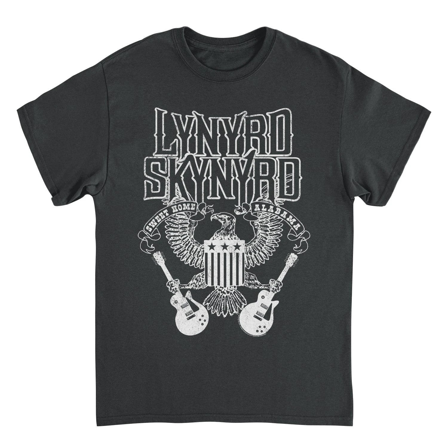 Lynyrd Skynyrd Sweet Home Alabama black t shirt with eagle shield and crossed guitars graphic